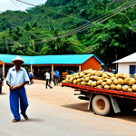 Guyana's Natural Resources & Brazilian Industry**

"A vibrant marketplace scene in Georgetown, Guyana. In the foreground, Guyanese vendors are selling gold, timber, and bauxite. In the background, sleek Brazilian trucks are offloading goods like cars, machinery, and chemicals. Fully clothed vendors in modest attire are interacting with drivers. Perfect anatomy, correct proportions, natural pose, well-formed hands, proper finger count, natural body proportions, professional photography, high quality, safe for work, appropriate content, professional, modest, family-friendly."

**