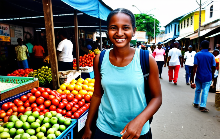 Exploring Georgetown on a Budget**

"A young, fully clothed traveler with a backpack, wearing modest clothing, exploring a vibrant street market in Georgetown, Guyana. The scene is bustling with locals and colorful stalls selling fresh produce and local crafts. The traveler is smiling and interacting with a vendor. Appropriate attire, safe for work, perfect anatomy, correct proportions, natural pose, professional photography, high quality, family-friendly scene."

**