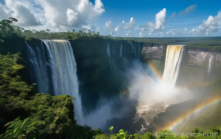 가이아나 항공편 정보 - A breathtaking panoramic view of the Kaieteur Falls in Guyana, captured from a slightly elevated per...