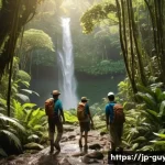 가이아나 로컬 가이드 이용 - **Prompt:** A highly detailed, realistic photograph capturing a local Guyanese guide leading two adv...